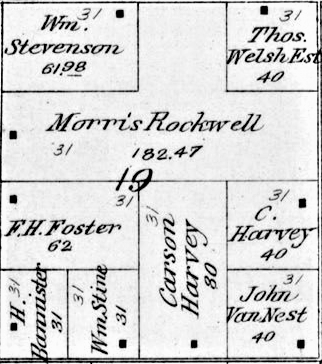 A snippet of a plat map showing Thomas Welch's farm.
